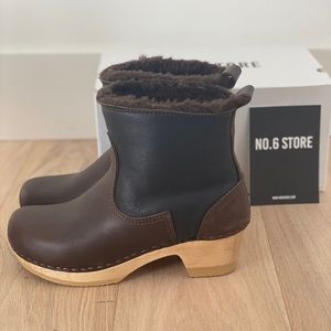 No. 6 5” Shearling Clog Boots Brown/Black